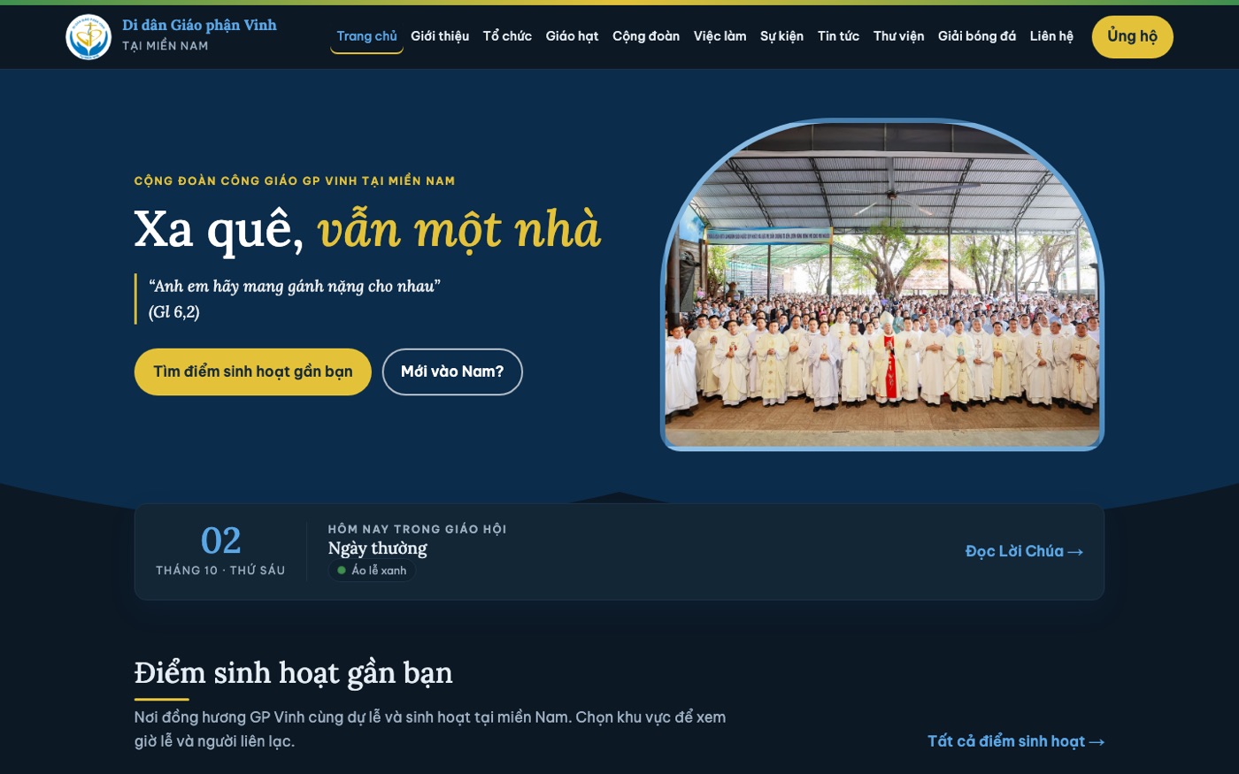 Giao diện website Di dân Giáo phận Vinh