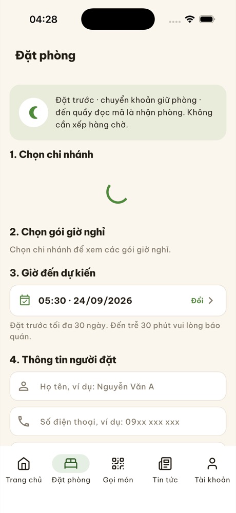 iWE NEST – App khách · Đặt chỗ